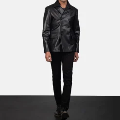 Mr. Bailey Black Leather Naval Peacoat