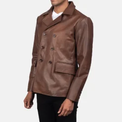 Mr. Bailey Brown Leather Naval Peacoat