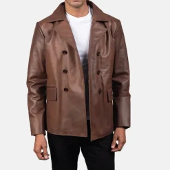 Mr. Bailey Brown Leather Naval Peacoat