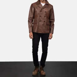 Mr. Bailey Brown Leather Naval Peacoat