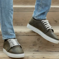 Murphy Low Top Olive Pullup Leather Sneakers
