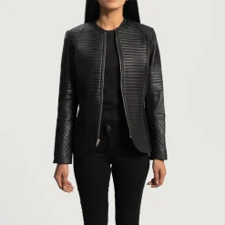 Nexi Quilted Black Leather Jacket
