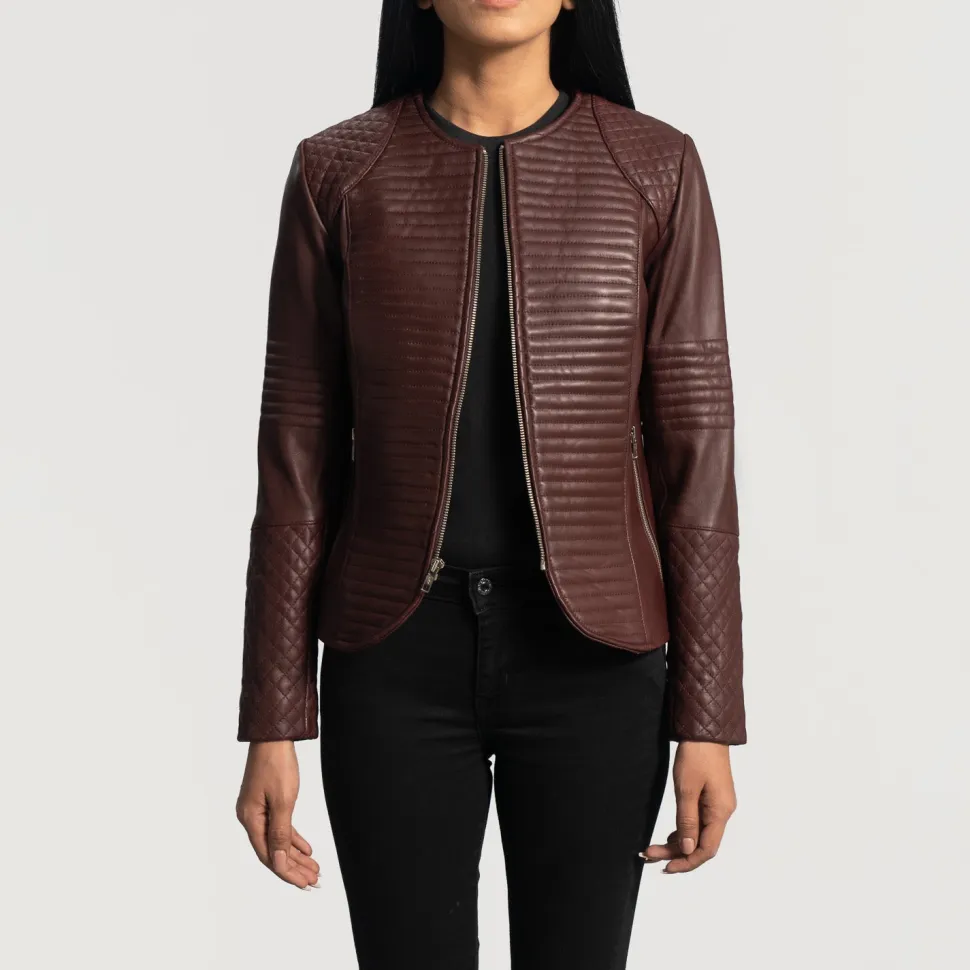 Nexi Quilted Maroon Leather Jacket