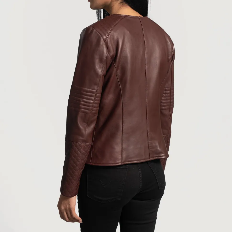 Nexi Quilted Maroon Leather Jacket