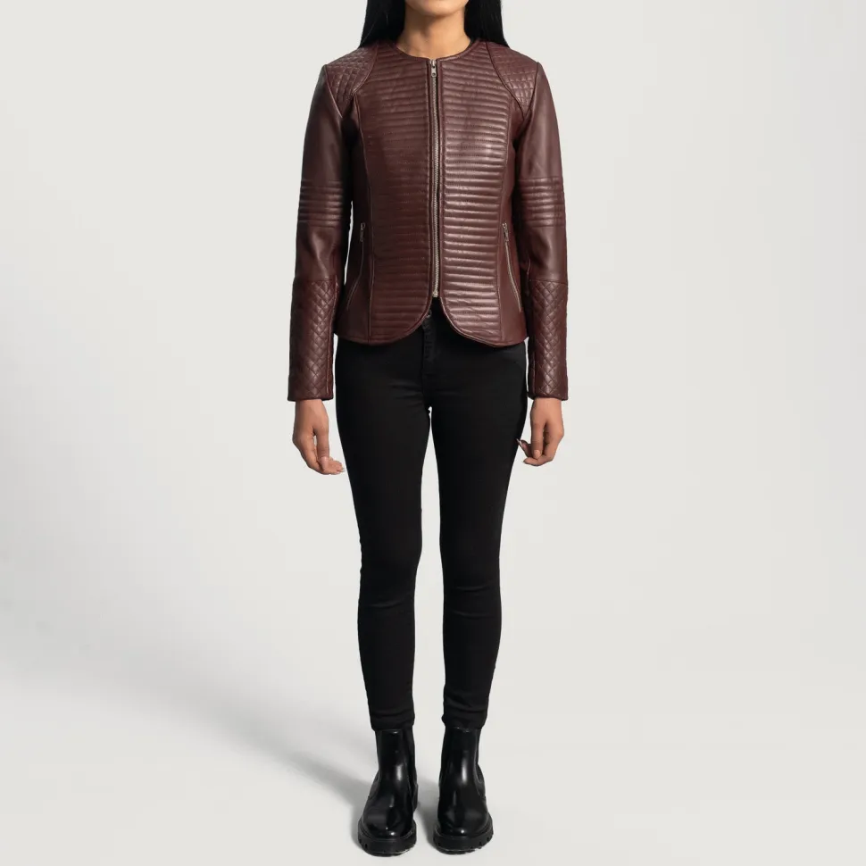 Nexi Quilted Maroon Leather Jacket