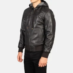 Nintenzo Brown Hooded Leather Bomber Jacket