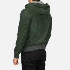 Nintenzo Green Hooded Suede Bomber Jacket