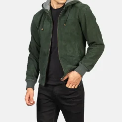 Nintenzo Green Hooded Suede Bomber Jacket