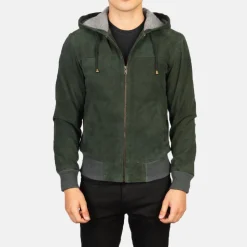 Nintenzo Green Hooded Suede Bomber Jacket