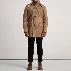 Nolan Distressed Brown Leather Duffle Coat