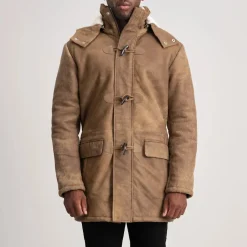 Nolan Distressed Brown Leather Duffle Coat