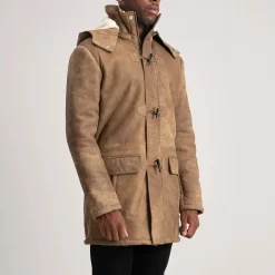 Nolan Distressed Brown Leather Duffle Coat