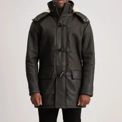 Nolan Tumbled Brown Leather Duffle Coat