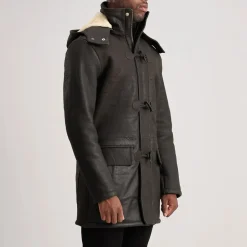 Nolan Tumbled Brown Leather Duffle Coat