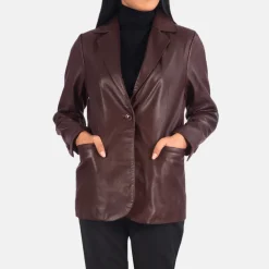 Norma Maroon Leather Blazer