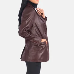 Norma Maroon Leather Blazer