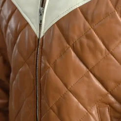 Norman Tan Hooded Bomber Leather Puffer Jacket