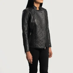 Orient Grain Quilted Black Leather Biker Jacket