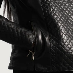 Orient Grain Quilted Black Leather Biker Jacket