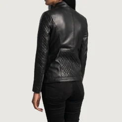Orient Grain Quilted Black Leather Biker Jacket