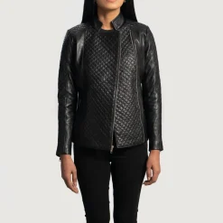 Orient Grain Quilted Black Leather Biker Jacket