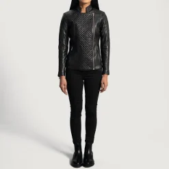 Orient Grain Quilted Black Leather Biker Jacket