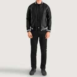 Pascal Black Leather Varsity Jacket