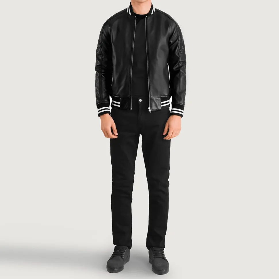 Pascal Black Leather Varsity Jacket