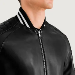 Pascal Black Leather Varsity Jacket