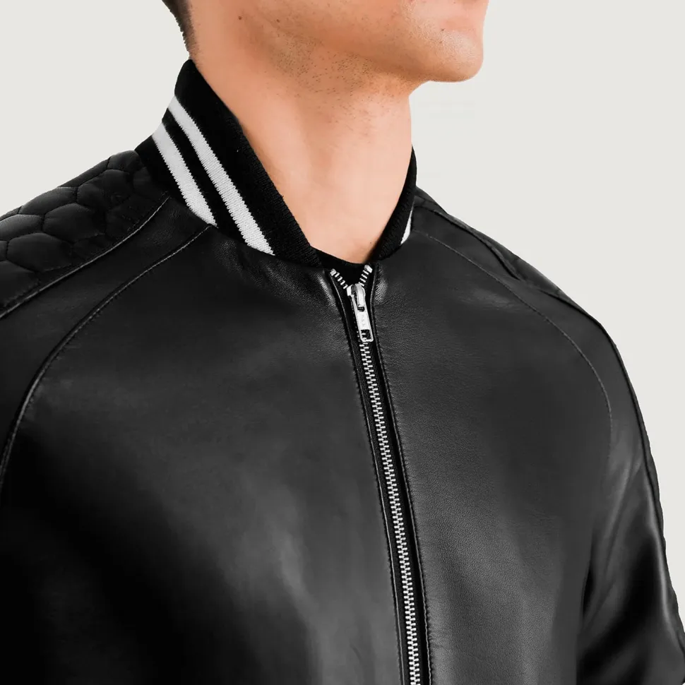 Pascal Black Leather Varsity Jacket