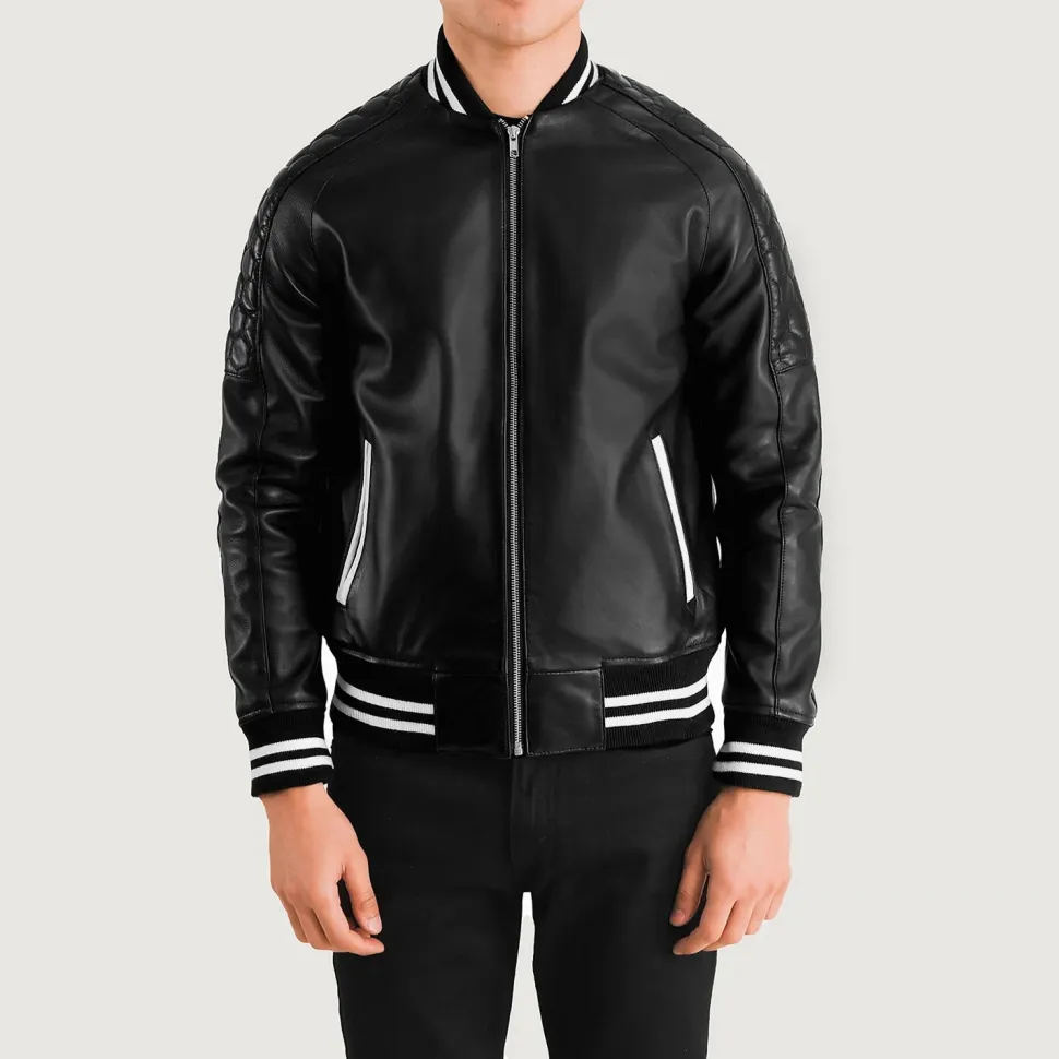 Pascal Black Leather Varsity Jacket