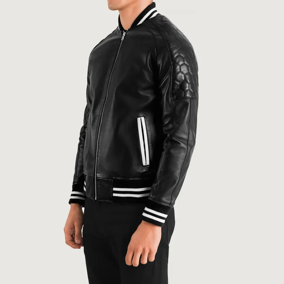 Pascal Black Leather Varsity Jacket