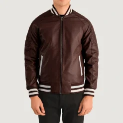 Pascal Maroon Leather Varsity Jacket