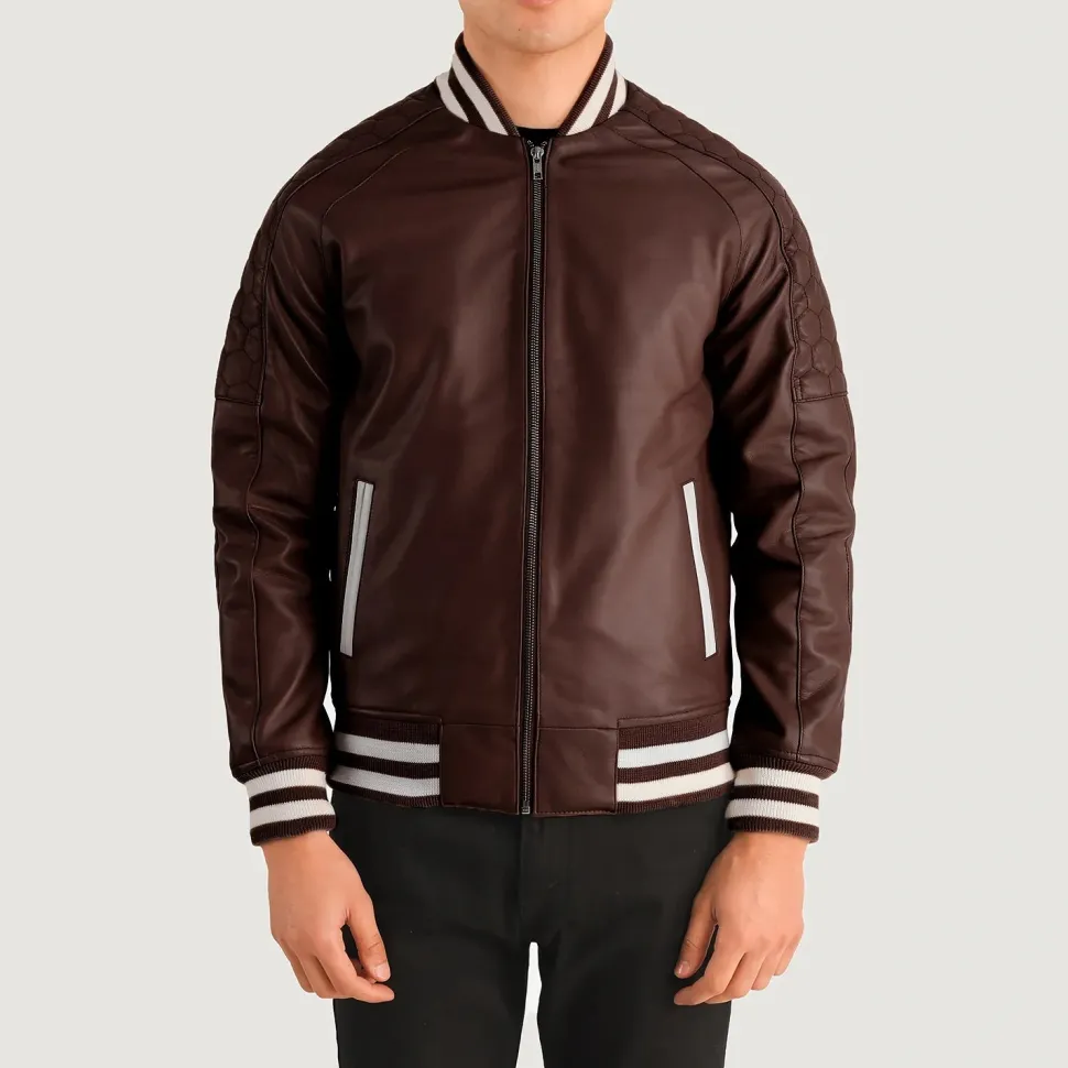 Pascal Maroon Leather Varsity Jacket