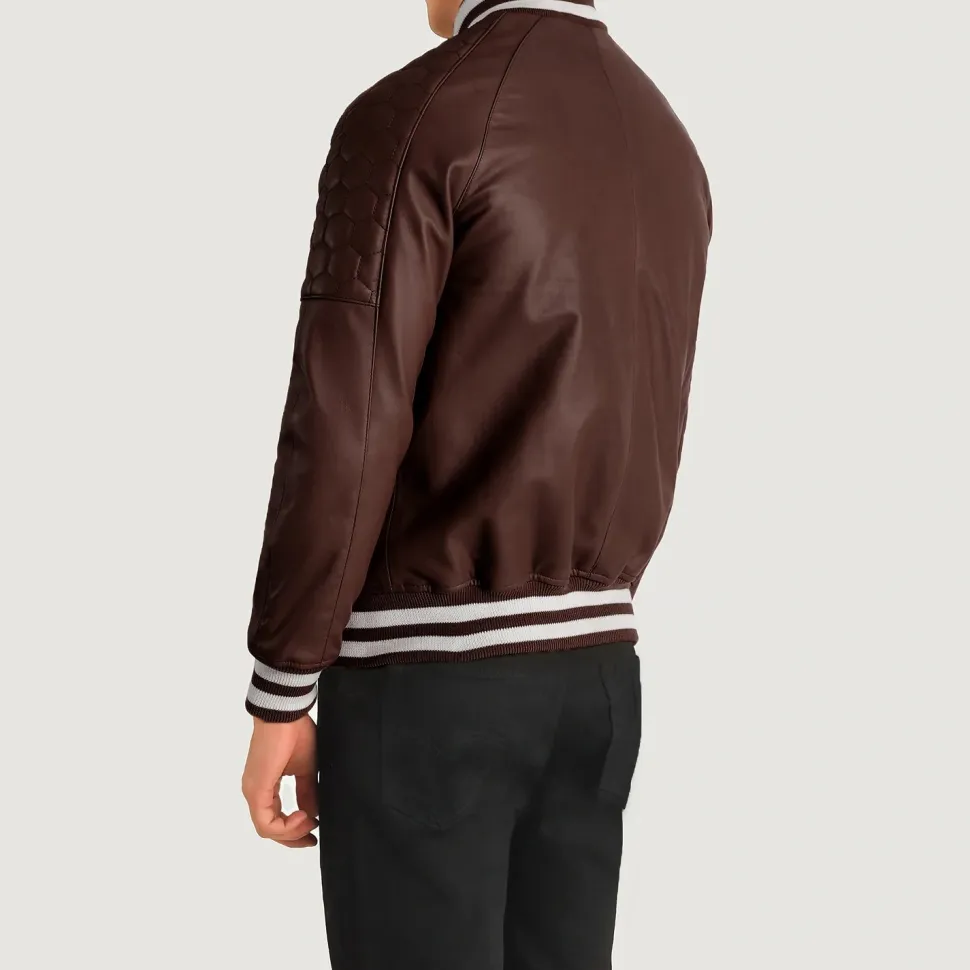 Pascal Maroon Leather Varsity Jacket