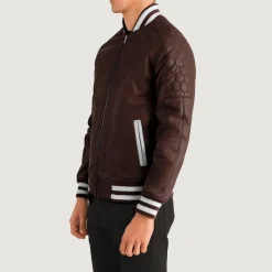 Pascal Maroon Leather Varsity Jacket