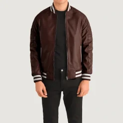 Pascal Maroon Leather Varsity Jacket