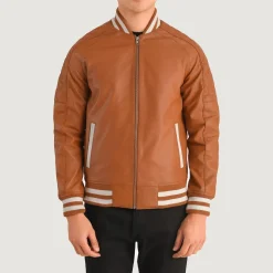 Pascal Tan Brown Leather Varsity Jacket