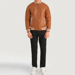 Pascal Tan Brown Leather Varsity Jacket