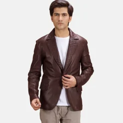 Radaron Quilted Maroon Leather Blazer