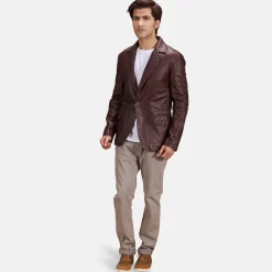 Radaron Quilted Maroon Leather Blazer