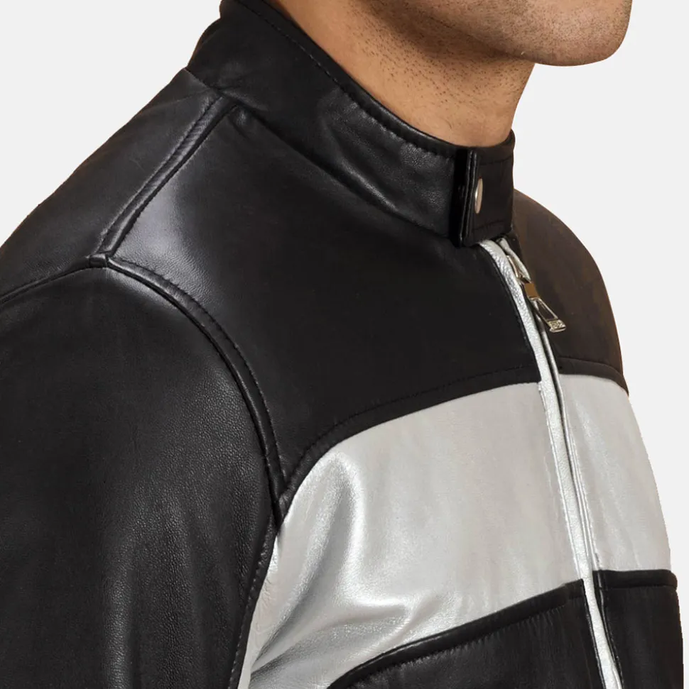 Randolf Silver Black Leather Biker Jacket