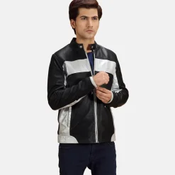 Randolf Silver Black Leather Biker Jacket