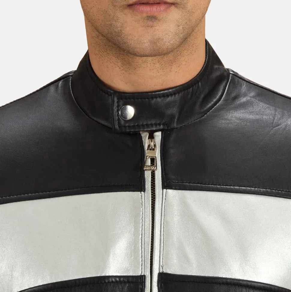 Randolf Silver Black Leather Biker Jacket