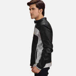 Randolf Silver Black Leather Biker Jacket