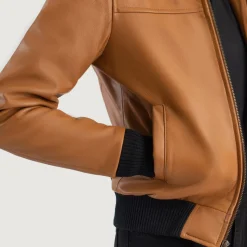 Rebella Brown Hooded Leather Bomber Jacket