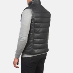 Reeves Black Leather Puffer Vest