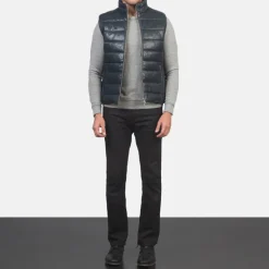 Reeves Blue Leather Puffer Vest