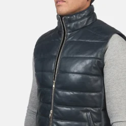 Reeves Blue Leather Puffer Vest