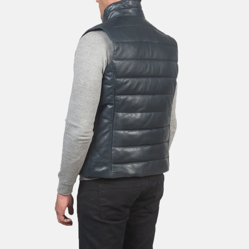 Reeves Blue Leather Puffer Vest